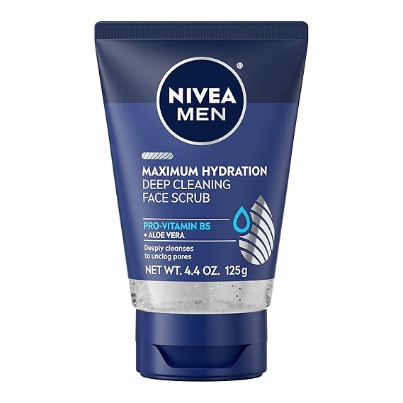 NIVEA MEN Maximum Hydration Deep Cleaning Face Scrub With Aloe Vera, 1 Pack of 4.4 Oz Tube