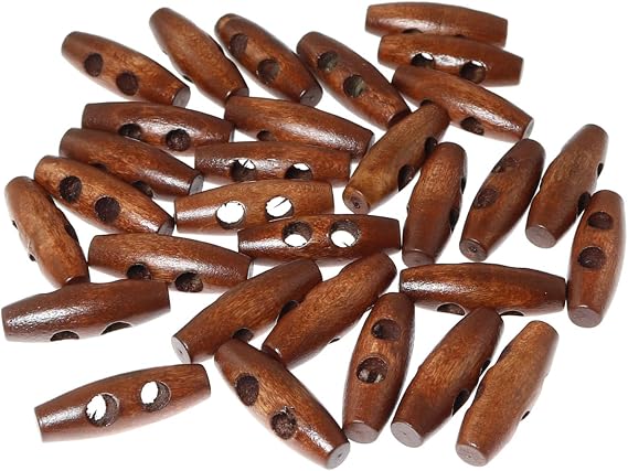 RLECS 30PCS Brown 2 Hole 3cm Scrapbooking Sewing Wood Toggle Buttons Stained Chery Oval Sewing Wood Toggle Buttons Stained Chery Oval