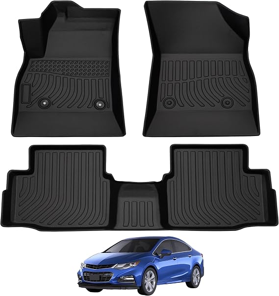 Rubber Floor Mats for 2016-2019 Chevy Cruze 3D Car Floor Mats All Weather Automotive Floor Liners Waterproof Durable Carpet Custom Fit Liners Black 3 pcs (No Fit 2016 Cruze Limited)