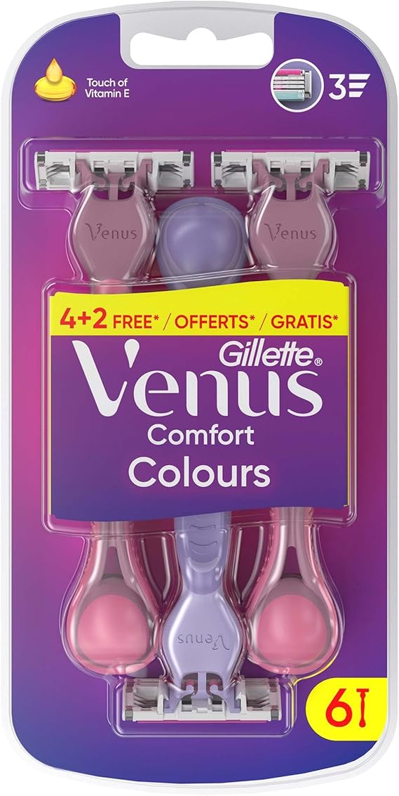 Gillette Venus Comfort Colours Kadın Tıraş Bıçakları, 6 Kadın Tıraş Bıçakları
