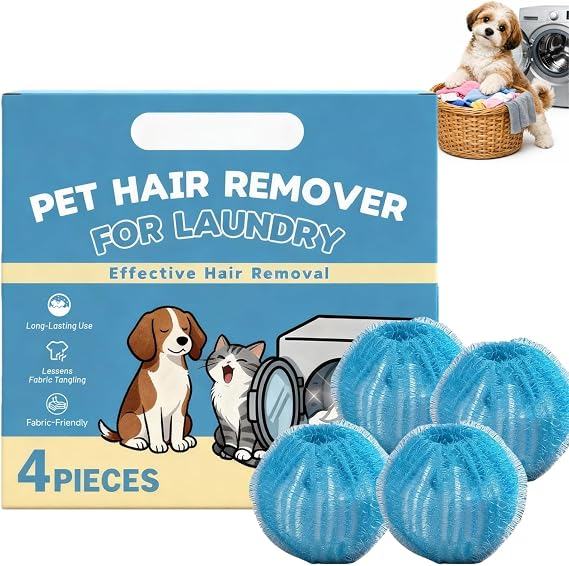 Pet Hair Remover for Laundry,4Pcs Pet Hair Remover & Reusable Laundry Balls,Dog Hair & Cat Hair Remover for Washing Machine,Pet Hair Catcher and Dissolver for Clothes,Washing Machine Hair Catcher