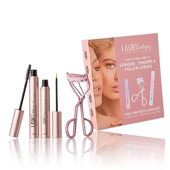 Lash Therapy Australia Complete Lash Set, Serum, Mascara & Curler | Serum, Mascara & Curler in One, Long-Lasting Water-Resistant Tubing Mascara, for Thicker, Fuller Lashes