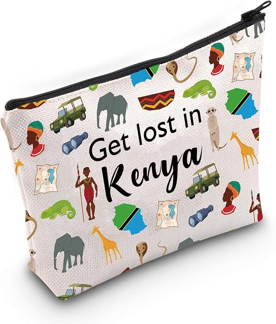 MNIGIU Kenya Travel Gift Get Lost in Kenya Makeup Zipper Pouch for Kenya Traveler Gift Welcome to Kenya (kenya bag)