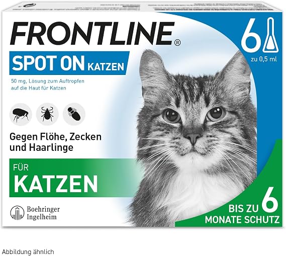 FRONTLINE Spot ON Katze gegen Zecken Flöhe & Haarlinge (für Jede Größe & Gewicht) - 6X Pipetten für bis zu 6 Monate Schutz - wasserfest