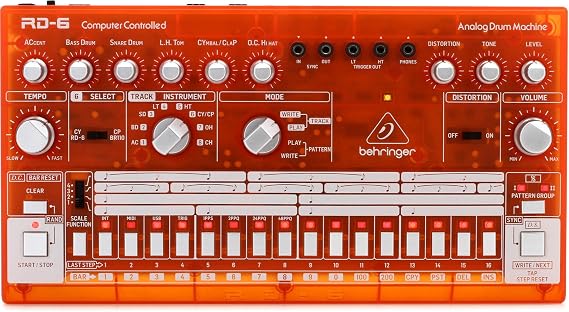Behringer RHYTHM DESIGNER RD-6-TG Analog Drum Machine with 8 Drum Sounds, 64 Step Sequencer and Distortion Effects