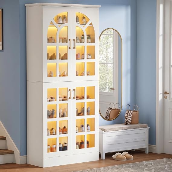Tribesigns Tall Shoe Cabinet with Doors & Led Light, 8-Tier, Modern