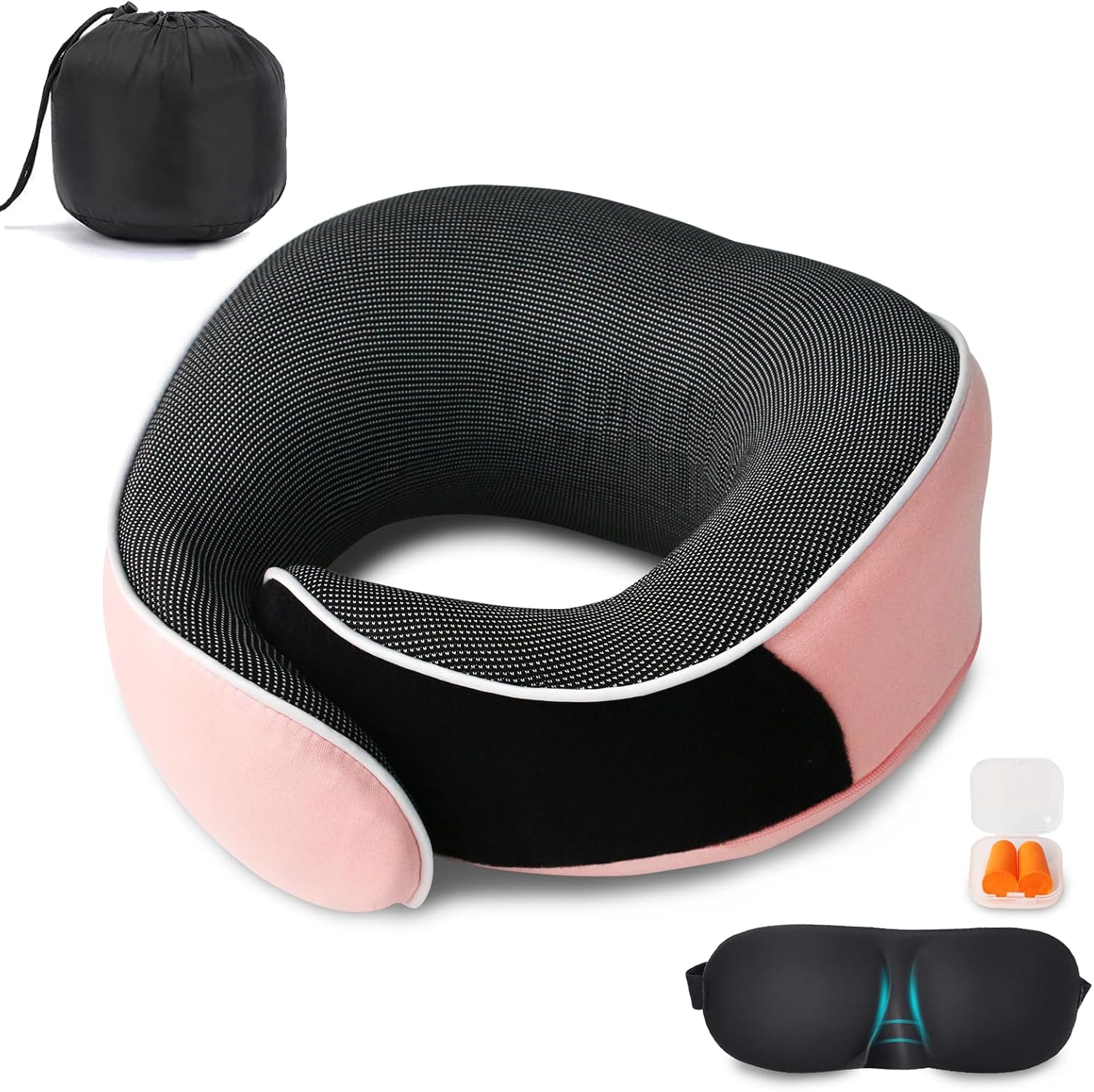 Neck Pillow for Travel, Airplane Memory Foam Plane Pillow Adjustable 12-18, Lightweight Breathable Flight Pillow with Pouch, Office & Car Use, Durable Washable Fabric Pink