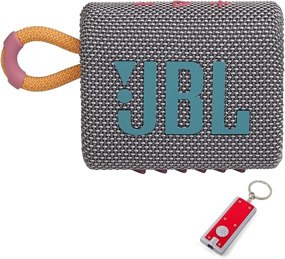 JBL Go 3 - Portable Bluetooth Speaker, Built-in Battery, Waterproof and Dustproof, Bonus Keychain LED Included - Gray