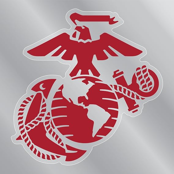 Red USMC Eagle Globe and Anchor Logo Clear Sticker By Magnet America is 4.9" x 4.75" Made for Vehicles, Laptops, and Refrigerators