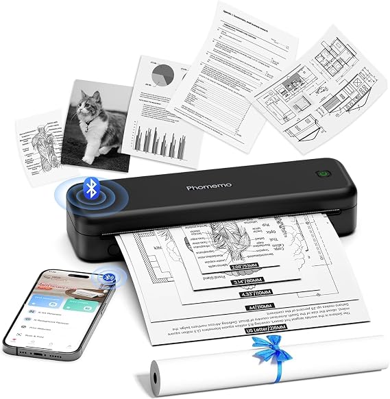 Phomemo M834 Inkless Portable Thermal Printer for Travel, 8.5 x 11, Black