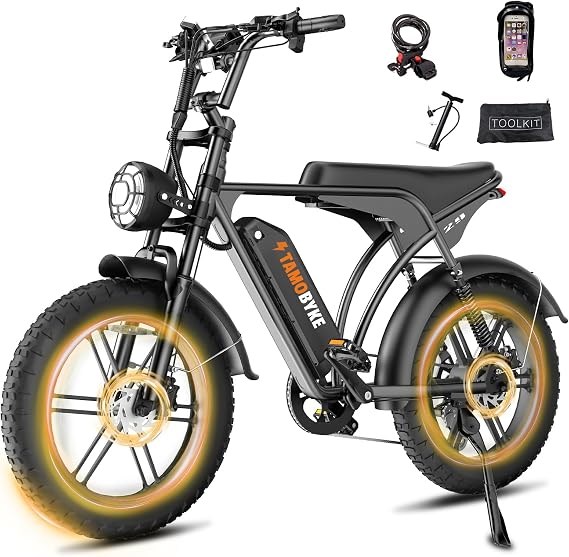 Tamobyke V29 Electric Bike for Adults, 1500 Motor (Peak), 28 MPH Electric Dirt ebike, 20'' Fat Tire E-Bike with 48V 15.6AH Battery, Full Suspension Mechanical Disc Brakes, E Bike for Snow, Sand, Road