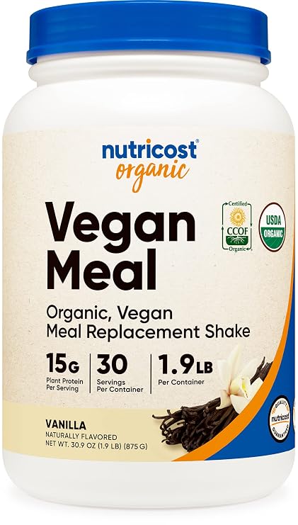 Nutricost Organic Vegan Meal Replacement Shake Powder (Vanilla) - Certified USDA Organic, Vegan, and Gluten Free | Certified USDA Organic, Vegan, and Gluten Free