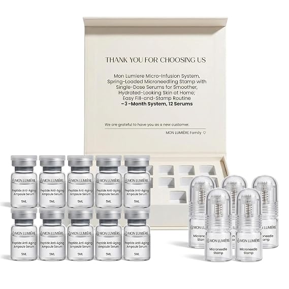 Mon Lumiere Micro Infusion System for Face Gold Spring-Loaded Facial Stamp with PDRN & Peptides At-Home Skincare Kit for Glow, Smoother-Looking Skin & Visible Radiance 12 Single-Dose Serums
