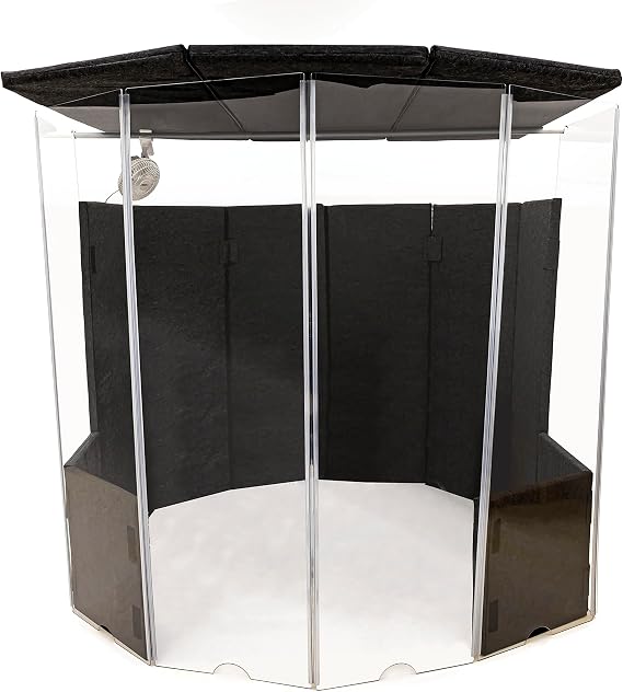 6-panel Isolation Booth with 78-inch Panels for Drums and Music Recording - All Acrylic Drum Shield with Padded Sound Dampers, Lid, Support Beam, and Clip-on Fan