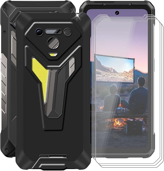 Phone Case for Ulefone Armor 34 Pro (6.95") + 3 Pack Tempered Glass Protective Film, Soft Silicone Shockproof X Anti Scratch Shell TPU Slim Cover for Ulefone Armor 34 Pro - Black