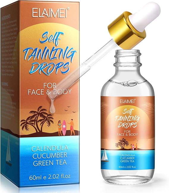 Self Tanning Drops for Face & Body - Fast-Acting, Long-Lasting Tan - Vegan & Cruelty Free, Customizable Shade - Mix with Moisturizer, Natural Ingredients - 2.02 fl oz