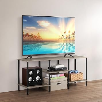 BTY TV Stand for Living Room Modern TV Console with Storage 50 Inch Small Wood Entertainment Stand with Open Storage Shelves for Bedroom, Small Space, Grey