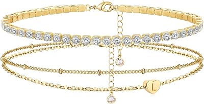YANODA Gold Initial Bracelets for Women, 14K Gold Plated Bracelet Sets Trendy Gold Bracelet Stack Dainty Heart Letter Initial Bracelets Adjustable Tennis Bracelets Personalized Jewelry for Women
