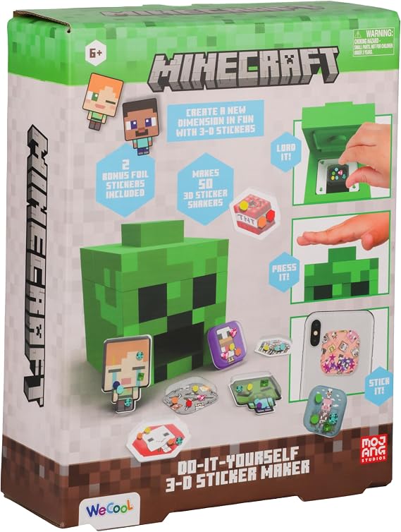 Paladone WeCool Minecraft Creeper DIY 3D Sticker Maker for Kids, Officially Licensed Craft Kit for Girls and Boys Ages 6+, Makes 50 Custom Stickers, Fun Creative Gift & Toy