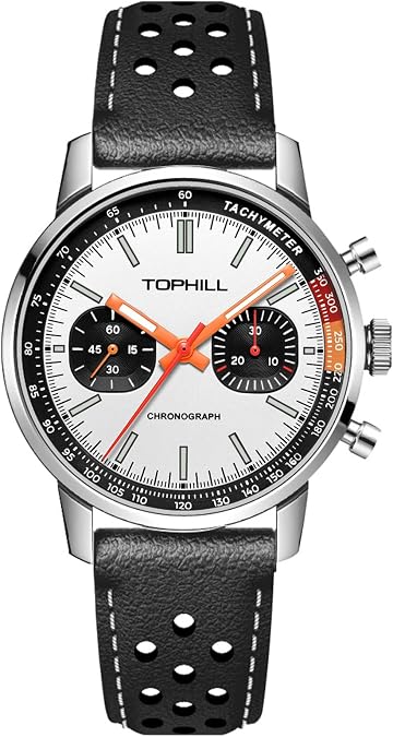 TOPHILL Mens Watches 40mm Chronograph Seagull 1963 Original ST1901 Movement Pilots Mens Racing Chronograph Hand Wind Mechanical Watch Sapphire Luminous Pilot Wristwatches