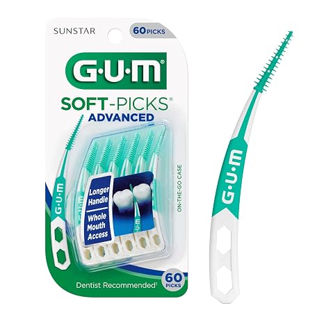 GUM Soft-Picks Advanced Easy-to-Use Interdental Picks for Plaque Removal & Gum Health with Convenient Carry Case, Dentist Recommended, 60 Count