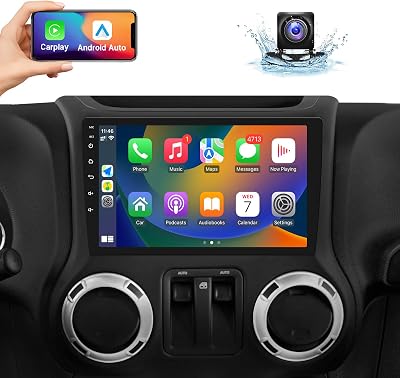 Naifay Android Car Radio Stereo for Jeep Wrangler JK Compass Grand Cherokee Dodge Ram 1500 with CarPlay Android Auto, 232G Touchscreen Car Radio Bluetoothin Dash GPS NavigationWiFiSWCCamera