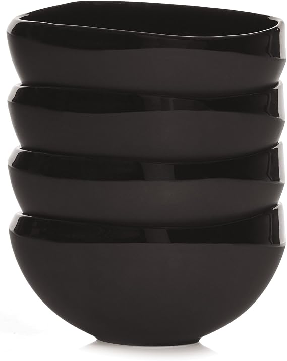 Chamfer Porcelain Bowl, 6-Inch, Noir, Set of 4