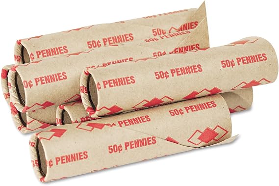 Preformed Tubular Coin Wrappers Pennies $.50 1000 Wrappers/Carton