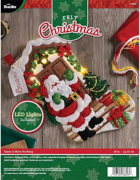 Bucilla 86893 Light Up Felt Applique Christmas Stocking, 18", Santa is Here