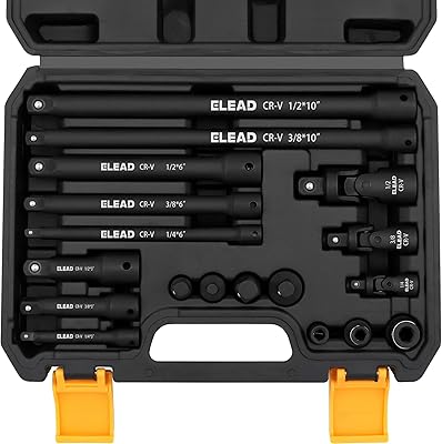 18-Pieces Impact Socket Extension Set: 14, 38 & 12 Drive Socket Extension Bar, Socket Adapter Set, Swivel Universal Joints & Impact Coupler