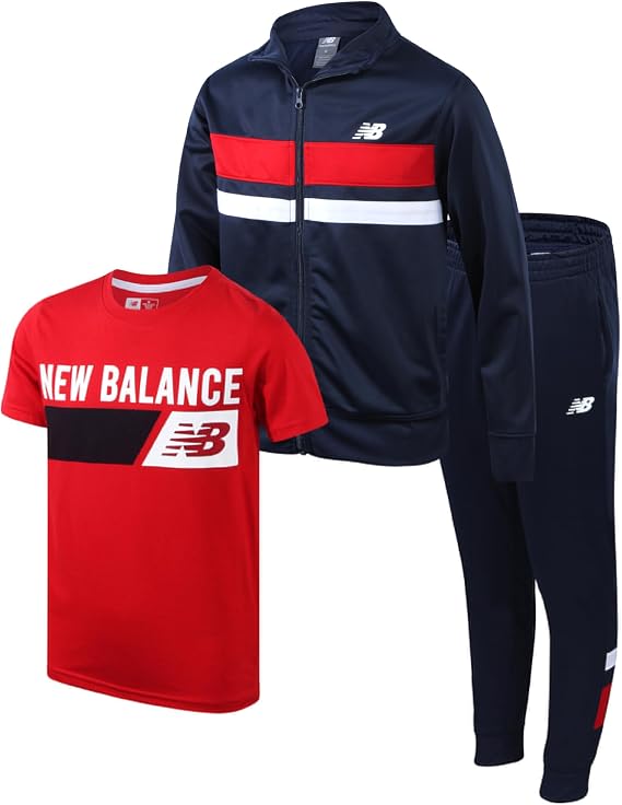 New Balance Boys 3 Piece Graphic Tee Jacket & Performance Jogger Sweatpants