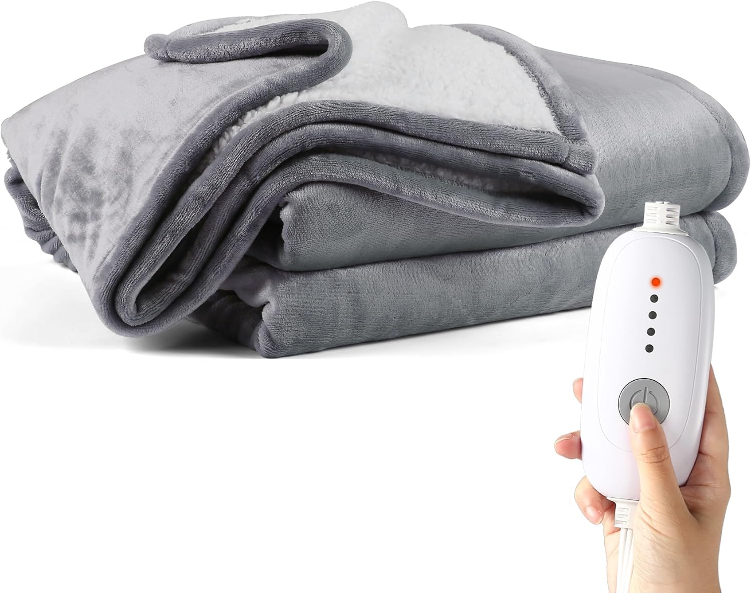 Electric Heated Blanket Throw 50x60, Lightweight Soft Warm Flannel Electric Blanket, 3 Hour Auto Shut Off, 5 Heating Levels, Machine Washable - Grey&White