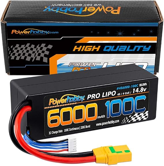 Powerhobby 4S 14.8v 6000mah 100C-200C Lipo Battery w XT90 Plug Hard Case 4-Cell