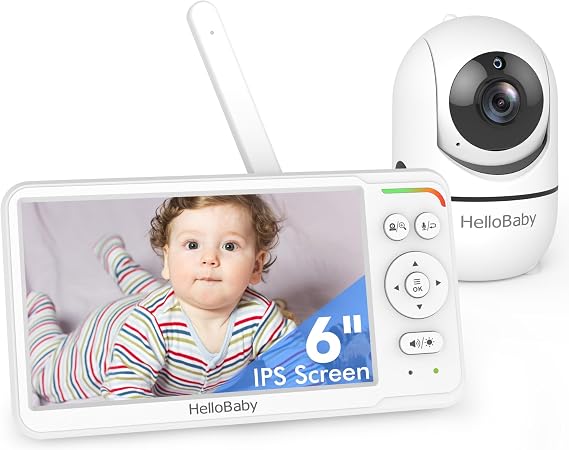 HelloBaby Bebek Monitörü 6 inç Dünya İlk IPS Ekranlı 30 Saat Pil, Uzaktan Pan/Tilt/Zoom Kamera, WiFi Video Bebek Monitörü Kamera ve Ses, ECO, VOX, 2 Yönlü Konuşma, Gece Görüşü, 1000 ft, Taşınabilir