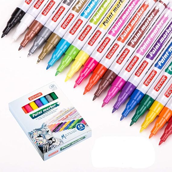 ZEYAR Oil-Based Paint Markers, Expert of Rock Painting, Extra Fine Point, 18 Colors, AP Certified. Works on Rock, Wood, Glass, Metal, Ceramic and more