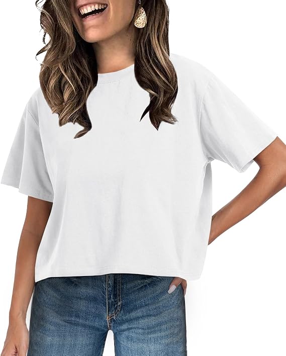 UNCLECAT Womens Short Sleeve Crop Tops Summer Basic Cropped T Shirts | Workout,Casual,Crew Neck Tee,Boxy Loose Fit,Cotton Trendy Clothes
