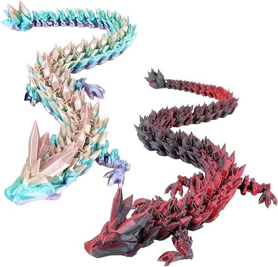 2PCS 3D Dragon, 3D Printed Dragon Large, 30cm Laser Black Red and Rainbow Oscillatory Joint Dragon Fun Stress-Reliever Decoration Office Desk Car Interior Decoration Birthday Gifts