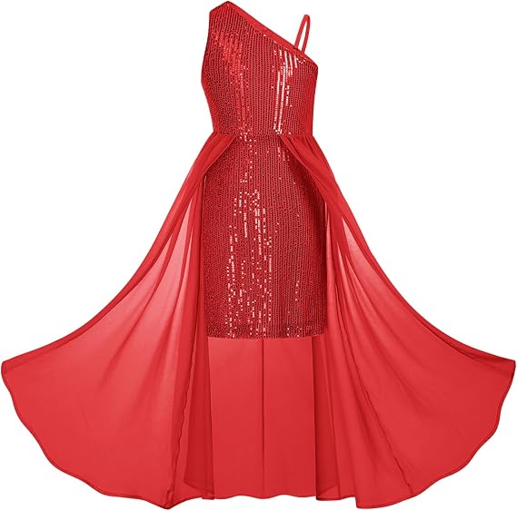 GRACE KARIN Girls Sequin Formal Dress Sequin Pageant Wedding Guest Dresses Birthday Fancy One Shoulder Dress Size 6-14