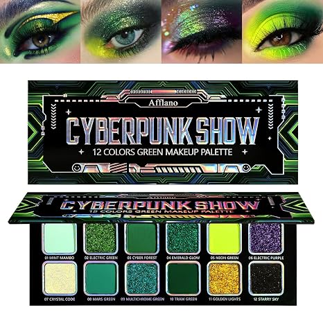 Afflano Multichrome Grüne Lidschatten Palette Matte Schimmernde Chrom Green Glitter Eyeshadow Gelb Blaue Lidschatten Für Frauen Grün Glitter Augen Make-Up Gothic Smokey Dunkelgrüne Augen Makeup
