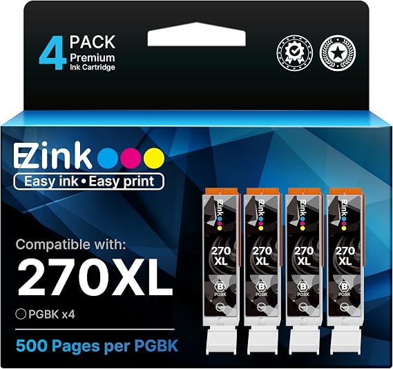 270XL 270 XL PGBK Ink Cartridges Compatible for Canon 270XL PGI-270XL PGI-270 270 XL Black Ink to use with Pixma TS9020 TS6020 TS5020 MG7720 MG6820 MG5720 MG5721 MG5722 MG6821 MG6822 TS8020,4 Pack