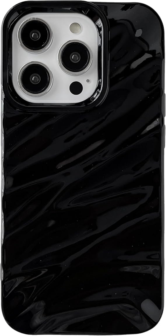 Caseative for iPhone 14 Pro Case, Black | Water Ripple Pattern Curly Wave Shape Soft