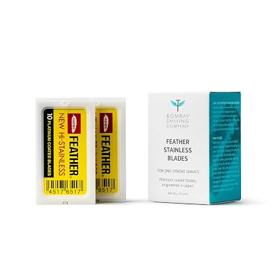 Bombay Shaving Company Feather Razor Blades, Platinum Coated 1 Count Pack of 20 White
