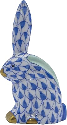 Herend Miniature Rabbit Figurine Blue Fishnet