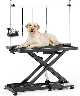 DWVO 50 Electric Dog Grooming Table Heavy Duty Adjustable Pet Grooming Table Grooming Arm Anti-Slip Top Tool Organizer Professional Dog Grooming Station Black, 50inch