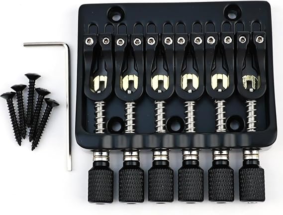 Zinc Alloy Headless Electric guitar Bridge,6 String Fixed Bridge - String Spacing 10.5mm(13/32"),Fits for 6-String Headless Electric Guitar Replacement Parts(Matte Black)