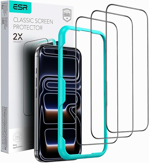 ESR 3 Pack for iPhone 14 Pro Screen Protector, [9H Hardness] [Military Grade Shatterproof] Tempered Glass Film with Easy Installation Tool, HD Clear, Scratch Resistant