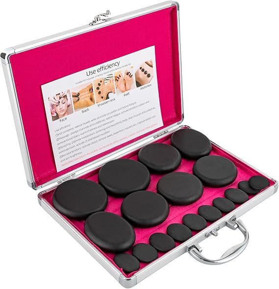 DYRABREST Hot Stones Massage Set,16 Pcs Massage Stone Heater Kit Natural Basalt Hot Rocks Kit Hot Stone Massage Kit with Box for Spa Rock Stones