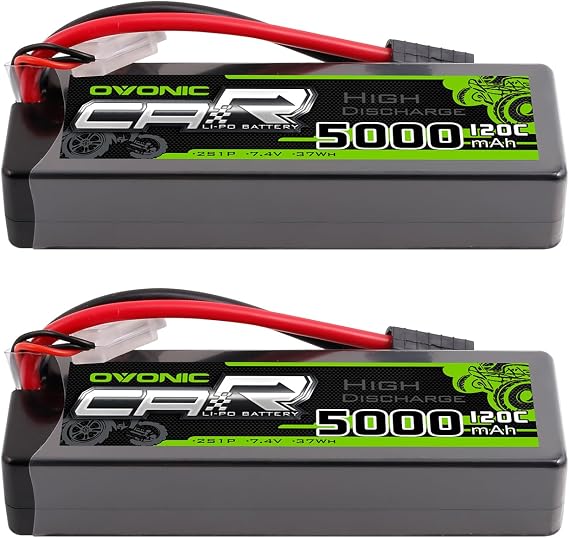 OVONIC 2S Hard Case Lipo Battery TRA Plug RC Car Battery 7.4V 120C Lipo for RC Car Trucks 1/8 1/10 RC Vehicles(2 Packs)