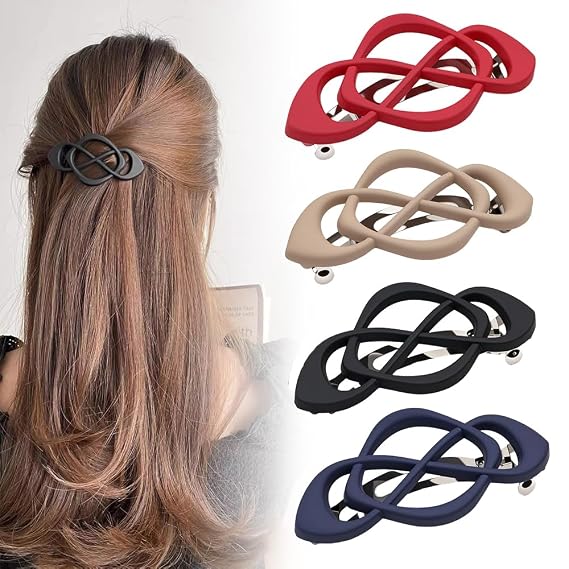 4 Pack Vintage French Barrette Hair Clips, New Hair Accessories for Women, Strong Hold No Slip Styling (Style B)