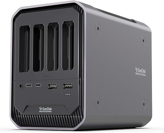 SANDISK Professional - PRO-Dock 4; 4-Bay Reader Docking Station - (1x) USB-C (USB 3.2 Gen 1) Port - SDPD14F-0000-NBAAD, Gray | 4 Dedicated Bays for Sandisk Pro-Readers, 2 TB3 Ports, USB-C, USB-a 3.0, Dp1.4, 1gbe, 0.8m TB3 Cable Included